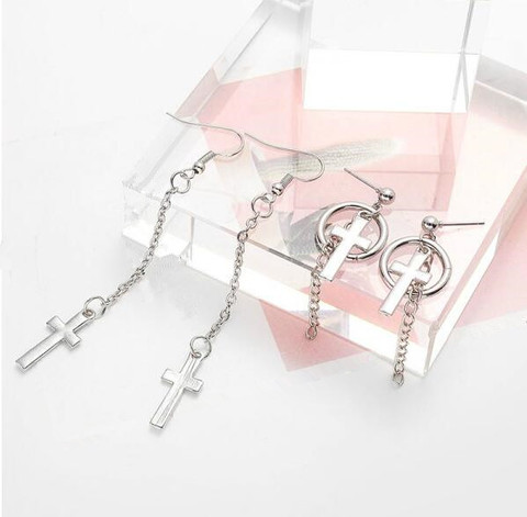 ex1223 Gothic punk street style geometric pendant long chain Net red earrings cross earrings Female jewelry 1 pair  ► Photo 1/6