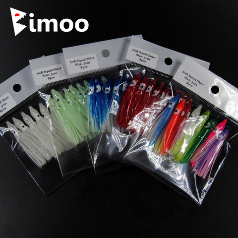 Bimoo 2bags=16pcs Soft Squid Skirt Fishing Tackle Sea Fishing Soft Lures Octopus Bait Threads Skirts Mix Color Lumo Red Blue 5cm ► Photo 1/6