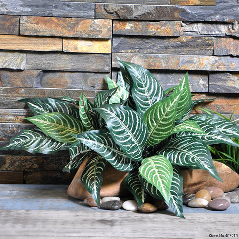 10 Heads Zebra Leaf Artificial Plants Fake Fern Green Leaf Tree Plant for home garden decorations ► Photo 1/6