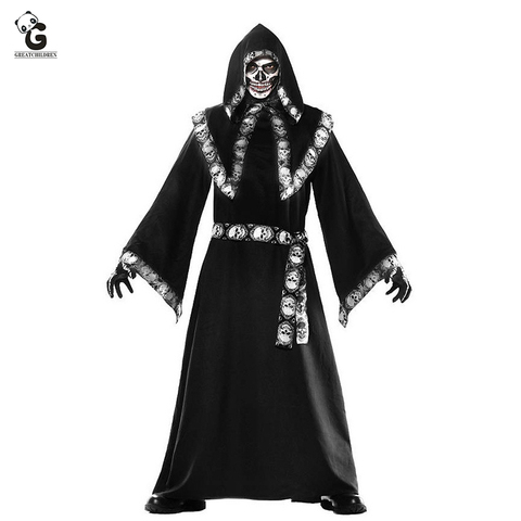 Wizard Horror Grim Reaper Costume Women Men Monk Cloak Robe Priest Witch Dress Skeleton Zombie Halloween Purim Party Fancy ► Photo 1/6