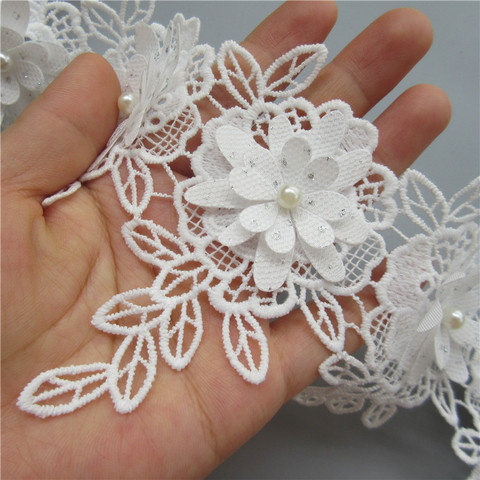 10/20X White Cotton Pearl Flowers Leaf Embroidered Lace Trim Ribbon Fabric Sewing Supplies Craft For Garment Hat Decoration ► Photo 1/6
