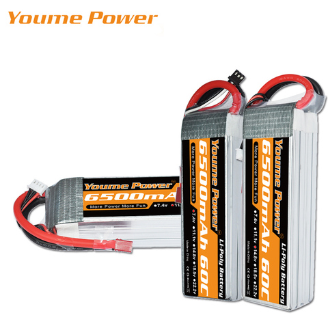 YOUME RC Lipo 2S 3S 4S Battery 5S 6S 7.4V 11.1V 14.8V 18.5V 22.2V 6500mAh 60C XT60 for Traxxas Slash Car X-Max FPV 450 500 Boat ► Photo 1/6