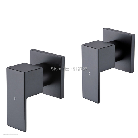 Factory Direct Modern Watermark Square Style Wall 1/4 Turn Bath Tub Solid Brass Black Tap Mixer Spout Wels Hot &Cold Shower Set ► Photo 1/6