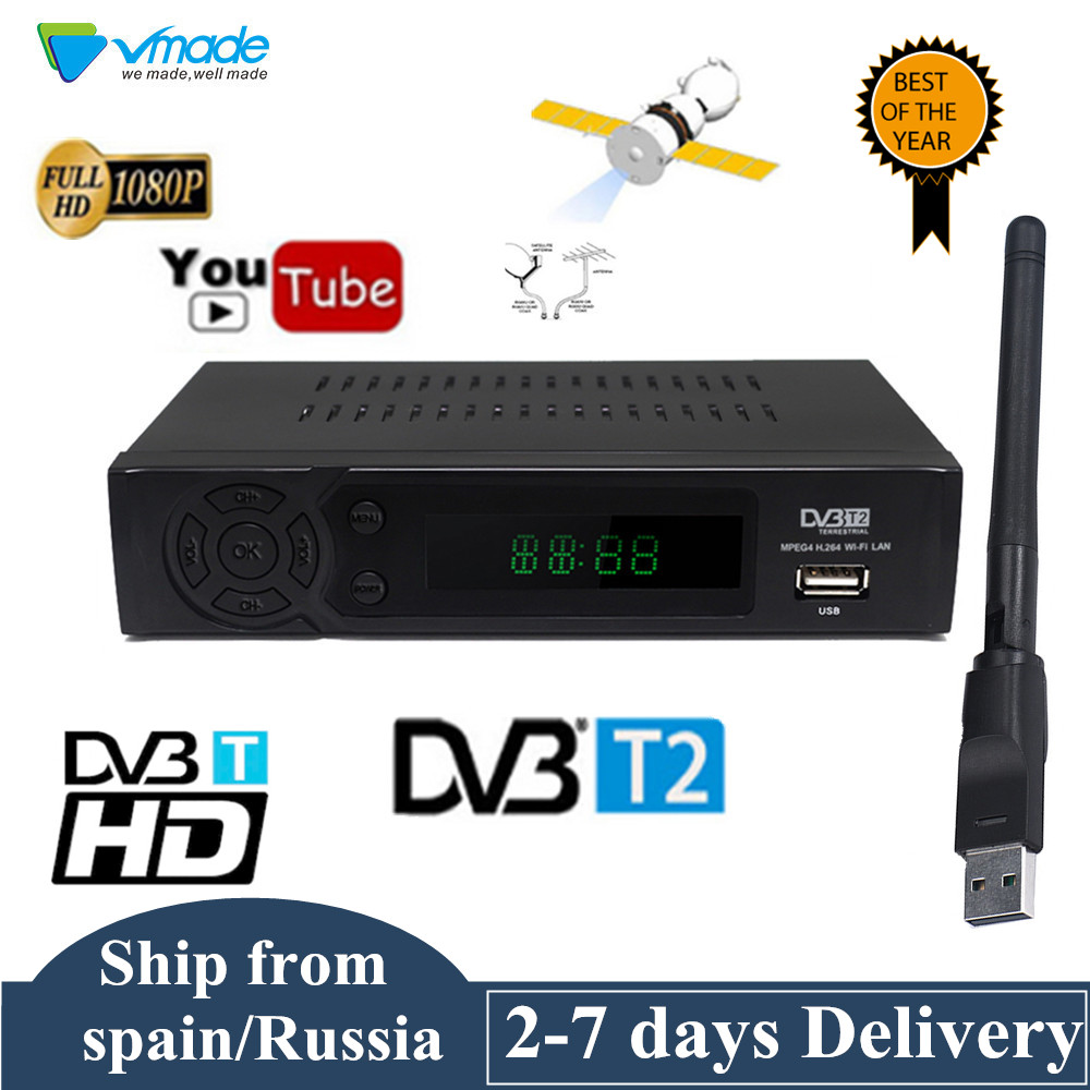 Vmade Upgrade FULL HD 1080P Set Top Box Digital TV Receiver DVB T2 Terrestrial Tuner Analogue to Digital Television Converter with Built-in WiFi