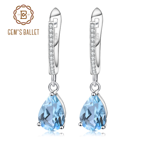 Gem's Ballet Natural Sky Blue Topaz Earrings Genuine 925 Sterling Silver Fine Jewelry 7x10mm Drop Earring For Women Fashion ► Photo 1/6