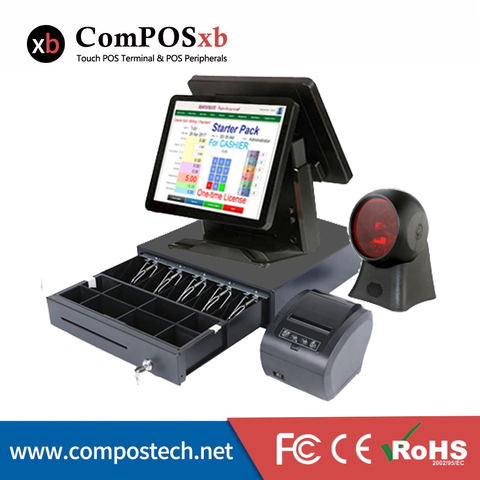 Cheap Dual Screen POS System Restaurant 15 Inch Capacitive Touch Terminal Point Of Sales System ► Photo 1/6