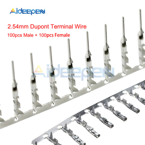 100pcs male + 100pcs Female 2.54mm Dupont Reed Dupont Jumper Wire 2.54 Dupont languette Connector Terminal Pins Crimp ► Photo 1/6