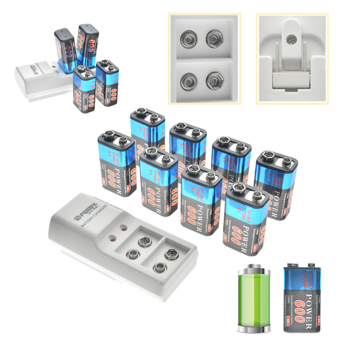 2/4/6/8pcs 9V 6F22 600mAh NI-MH Rechargeable Battery & 9 Volt Charger High Volume US Plug ► Photo 1/6