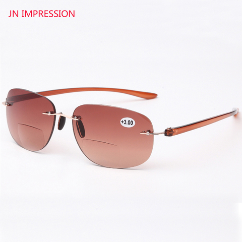 JN IMPRESSION Quality Frames Women and Men Rimless Frame Titanium Eyeglasses Tint Colored Bifocal Reading Glasses Sunglasses 1.0 ► Photo 1/6