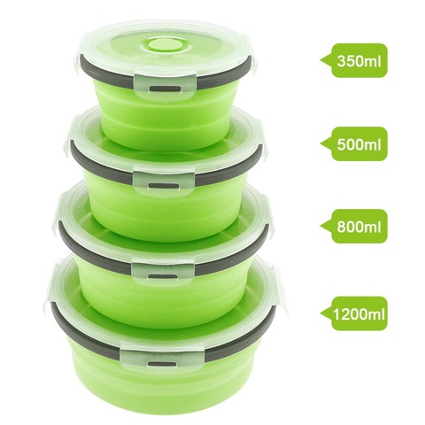 4pcs Silicone Scalable Folding Lunch Box Collapsible Food Container Bento Box with Silicone Sealing Plug ► Photo 1/6