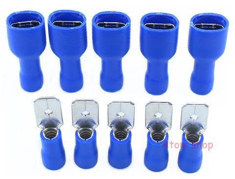 100pcs blue FDFD2-250*50 MDD2-250*50 16-14AWG Insulated flat Spade Wire Cable Connector Terminal male female terminal terminator ► Photo 1/4