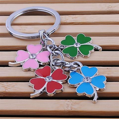 stainless steel clover keychain fashion four leaf clover keyring key chain key ring holder bag pendant charms ► Photo 1/4