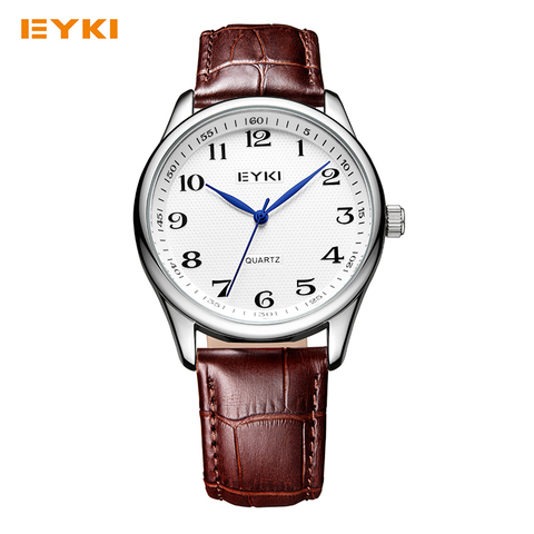 EYKI Men Women Leather Watches Quartz Movement Mineral Reinforced Mirror Waterproof Ladies Wristwatch Classic Lovers Watch ► Photo 1/5