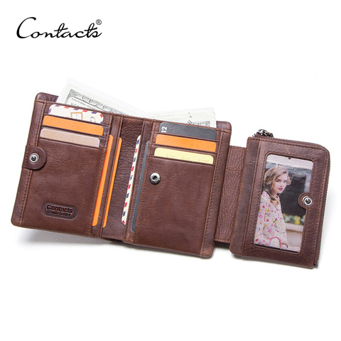 CONTACT'S crazy horse genuine leather men's wallet vintage short wallets with coin pocket walet male small man's purse cuzdan ► Photo 1/6
