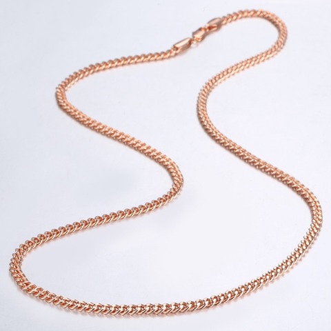 3mm Thin Necklaces For Women Girls 585 Rose Gold Curb Cuban Link Chain Woman Necklaces Valentines Gifts 45cm-60cm GN220A ► Photo 1/6