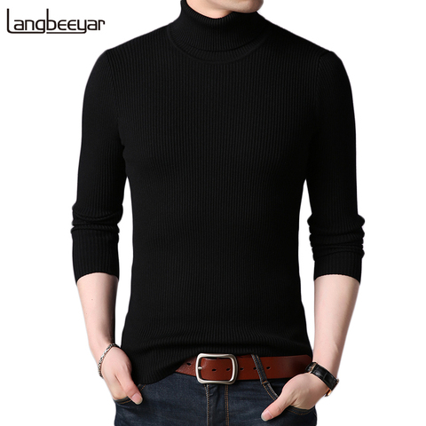 Hot 2022 New Autumn Winter Brand  Men black Turtleneck Slim Fit Winter Pullover Men Solid Breathable Color Knitted Sweater Men ► Photo 1/6