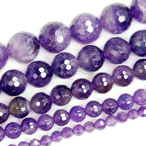 Factory price Faceted Natural Purple Amethysts Round Beads15