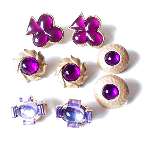Purple Styles Flower Geometric Resin Alloy Sweet Clip Earring ► Photo 1/6