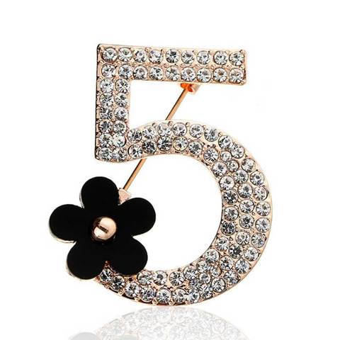Full rhinestone number 5 flower brooch Luxury fashion wedding party letter woman boutonniere brooches gift ► Photo 1/6