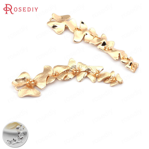 (31722)4PCS Full length 56MM 24K Champagne Gold Color Plated Brass 5 Connect Flower Charms Pendants Diy Jewelry Accessories ► Photo 1/6