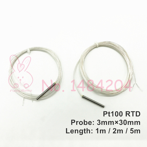 5 Pieces RTD Probe Pt100 Temperature Sensor 3mm*30mm 1m 2m 5m Wire High Temperature -40~400 Degree Platinum Resistance ► Photo 1/4