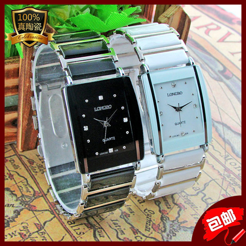 Fashion LONGBO Brand Diamonds Elegant Men Ladies Dress Wristwatches Analog Quartz Ceramic Steel Square Clock Couple Lover Watch ► Photo 1/5