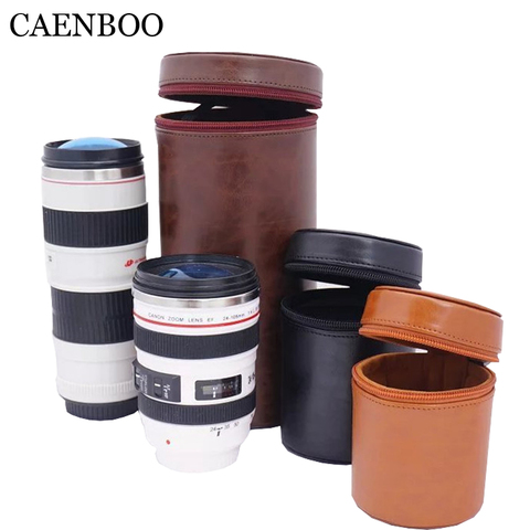 CAENBOO Leather Camera Lens Bag Retro Hard PU Lens Case for Canon Nikon Sony Pentax Fujifilm Tamron Sigma Lens Pouch Protector ► Photo 1/6