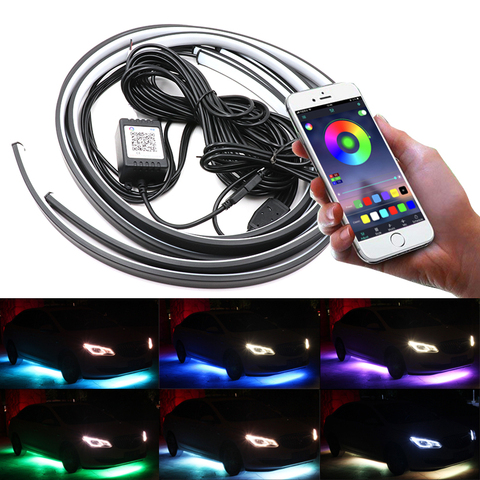 Niscarda 4PCS 12V IP65 Bluetooth App Control RGB LED Strip Under Car 60 90 120cm Tube Underglow Underbody System Neon Light ► Photo 1/6