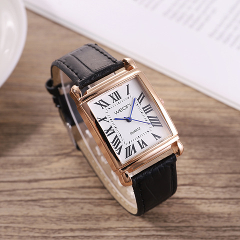 Women Wecin Classic Square Shape Figure PU Leather Watchband