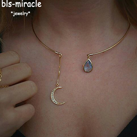 MAA-OE Bohemian Crystal Pendant Necklaces For Women 2022 New Moon Water Droplets Necklace Collier Statement Jewelry N425 ► Photo 1/6