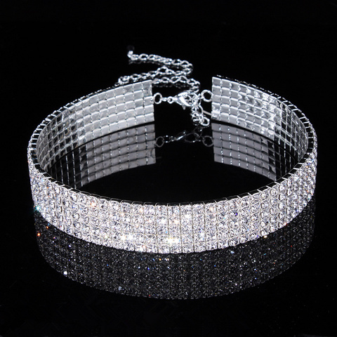 New Designed Luxury Jewelry For Women Bridal Wedding Party Prom Stretch Rhinestone Crystal Choker Necklace Elastic Cord Elegant ► Photo 1/6