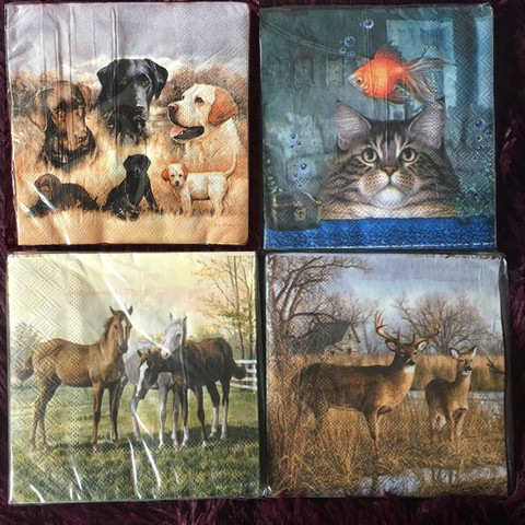 25cm vintage paper napkins tissue cute animal dog cat horse fish deer oil craft decoupage wedding kid birthday party serviettes ► Photo 1/6