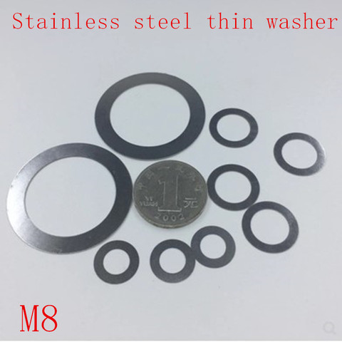 100PCS M8 thin washer 0.2mm 0.3mm 0.5mm Stainless Steel 304 Ultra-thin Flat Washer Gasket Gap Adjustment washer ► Photo 1/1