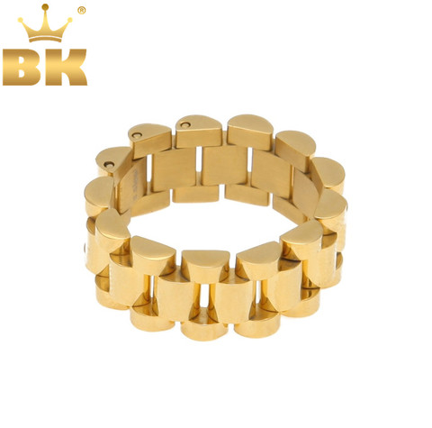 Top Quality Size 8-12 Hip Hop Band Ring Men's Stainless Steel Gold Color Watchband Link Style Ring ► Photo 1/6