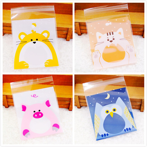 100PCS Cute Animals Candy Cake Biscuits Cookies Packaging Bags Self-adhesive Plastic Gifts Bags Party Birthday Snack Baking ► Photo 1/6