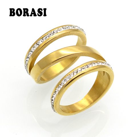 BORASI Gold Color Engagement Rings For Women Stainless Steel Wedding Jewelry Crystal Ring Stainless Steel Jewelry ► Photo 1/5