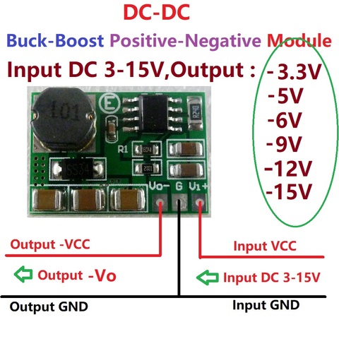 200-500mA +/- Voltage Converter Positive to Negative power supply DC-DC Boost-Buck Module +3~+15V to -3.3v -5V -6V -9V -12V-15V ► Photo 1/6