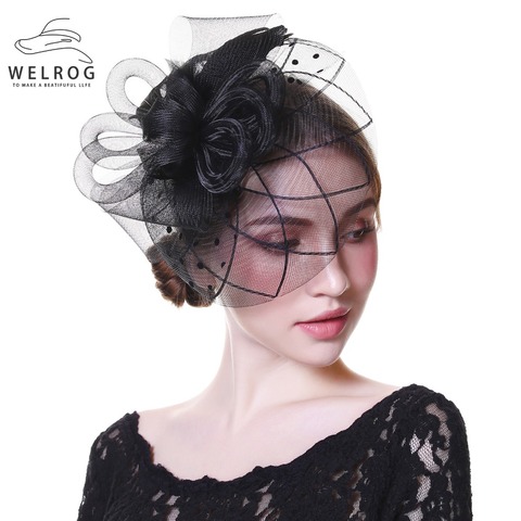 WELROG Fascinators Hat Women Flower Mesh Ribbons Feathers Fedoras Hat Headband or a Clip Cocktail Tea Party Headwewar for Girls ► Photo 1/6
