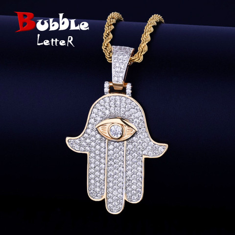 Iced Hand Pendant Necklace Free Steel Cuban Chain Gold Color Cubic Zircon Men's Hip hop Jewelry For Gift ► Photo 1/6
