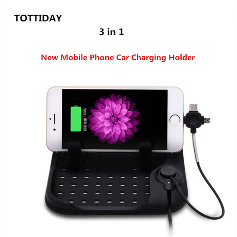 TOTTIDAY Car Phone Holder 3 in 1 Charger Plug Cable for iPhone XS 8 Plus Samsung Android Type-C Phones Anti- slip Silicone Pad ► Photo 1/6