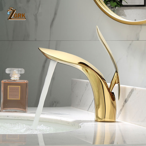 ZGRK Basin Faucets Elegant Bathroom Faucet Hot and Cold Water Basin Mixer Tap Golden Finish Brass Toilet Sink Water Tap ► Photo 1/6