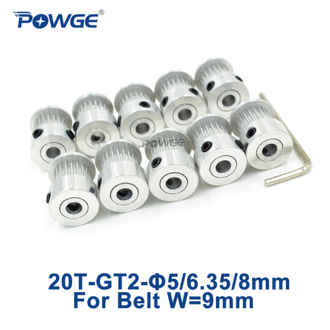 POWGE 20 Teeth 2GT Timing Synchronous Pulley Bore 5/6/6.35/8mm for width 9/10mm 2M GT2 Belt Small Backlash 20T 20Teeth 10pcs ► Photo 1/6