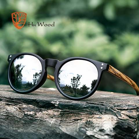 HU WOOD Brand Designer Polarized Sunglasses Men Plastic Frame Wood Earpieces Fashion Oval Sun Glasses Mirror Lens UV400 GR8003 ► Photo 1/6