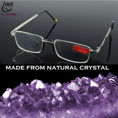 = Clara Vida =two Pieces Full-rim Natural Crystal Lenses Alloy Comfortable Nose Pad Reading Glasses +1 +1.5 +2 +2.5 +3 +3.5 +4 ► Photo 1/6