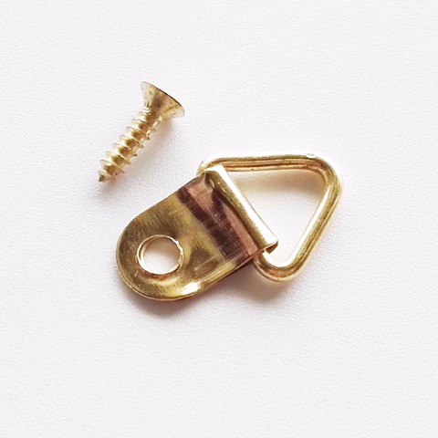 100pcs Golden Triangle D-Ring Hanging Picture oil Painting Mirror Frame Hooks Hangers With 100 Screws 10x20mm ► Photo 1/2