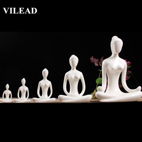 VILEAD 12 Styles White Ceramic Yoga Figurines Ename Abstract Woman Yoga Miniatures Yog Stattues Yoj Figurines Home Decoration ► Photo 1/6
