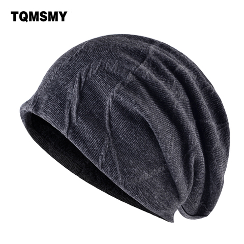 TQMSMY Casual winter beanie men's knitted wool hat soft lengthened skullies double layer hats for men cap plus velvet Touca caps ► Photo 1/6