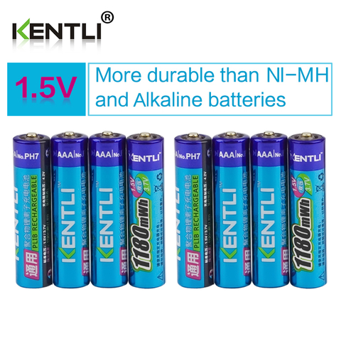 KENTLI 8pcs no memory effect 1.5v 1180mWh AAA polymer lithium li-ion rechargeable batteries aaa battery ► Photo 1/6