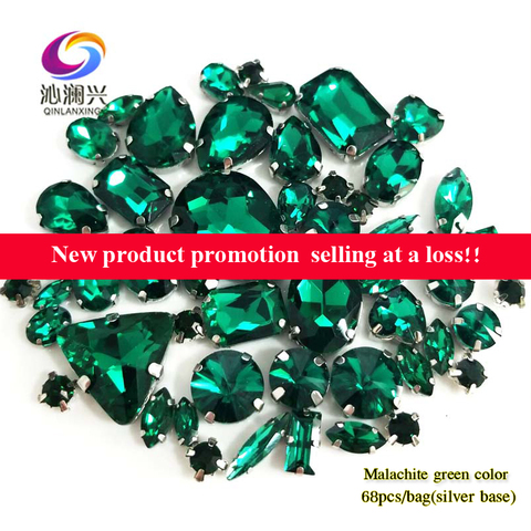 Factory sales Malachite green mix size top glass crystal sew on stones,mix shape rhinestones for diy/Clothing accessorie 68pcs ► Photo 1/5