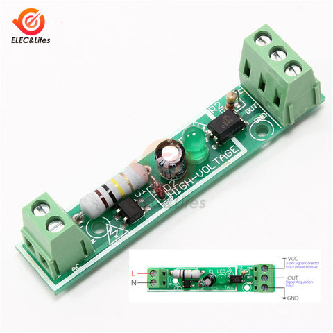 AC 220V 1 Channel Optocoupler Isolation Module Board 1 Way PLC Rail compatible microcontroller photocoupler module 3-5V TTL ► Photo 1/6